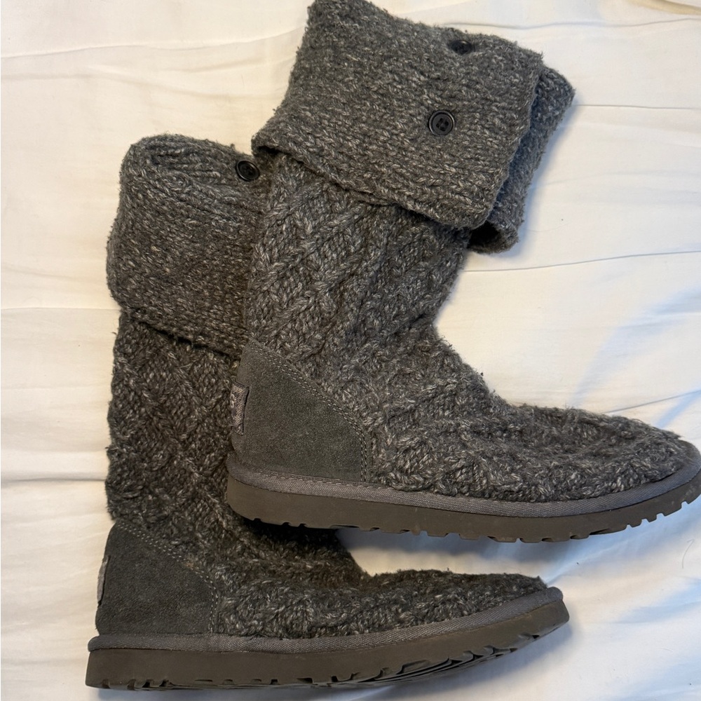 UGG Gray Winter Knit Boots Mid-Calf Convertible
